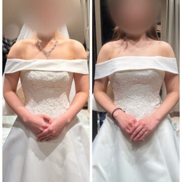 正面のドレスラインBeforeAfter。デコルテがスッキリして腕のラインも綺麗に。