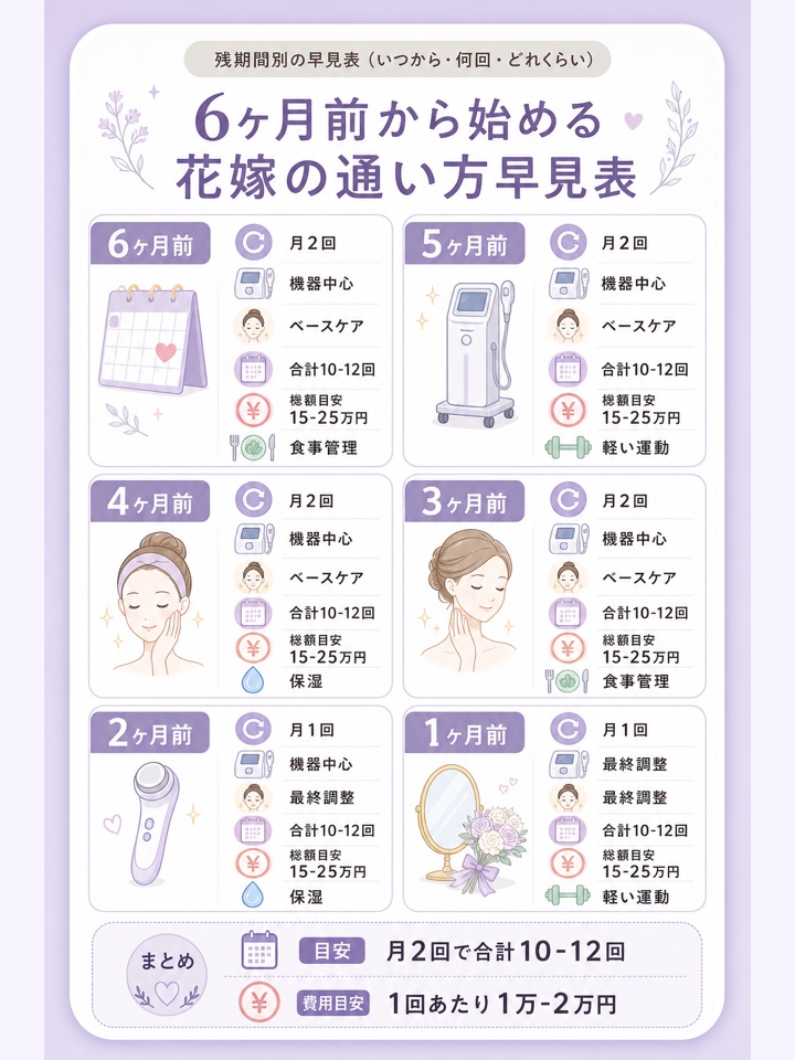 6ヶ月前から始める花嫁の通い方早見表