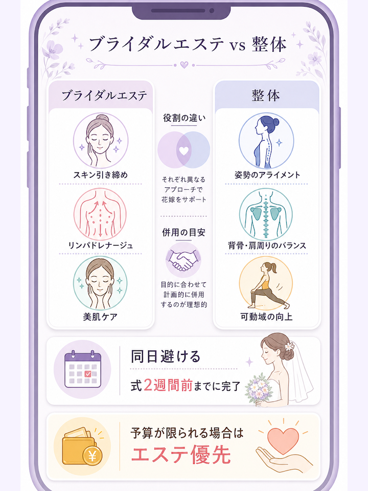 ブライダルエステと整体の使い分け（併用の判断）