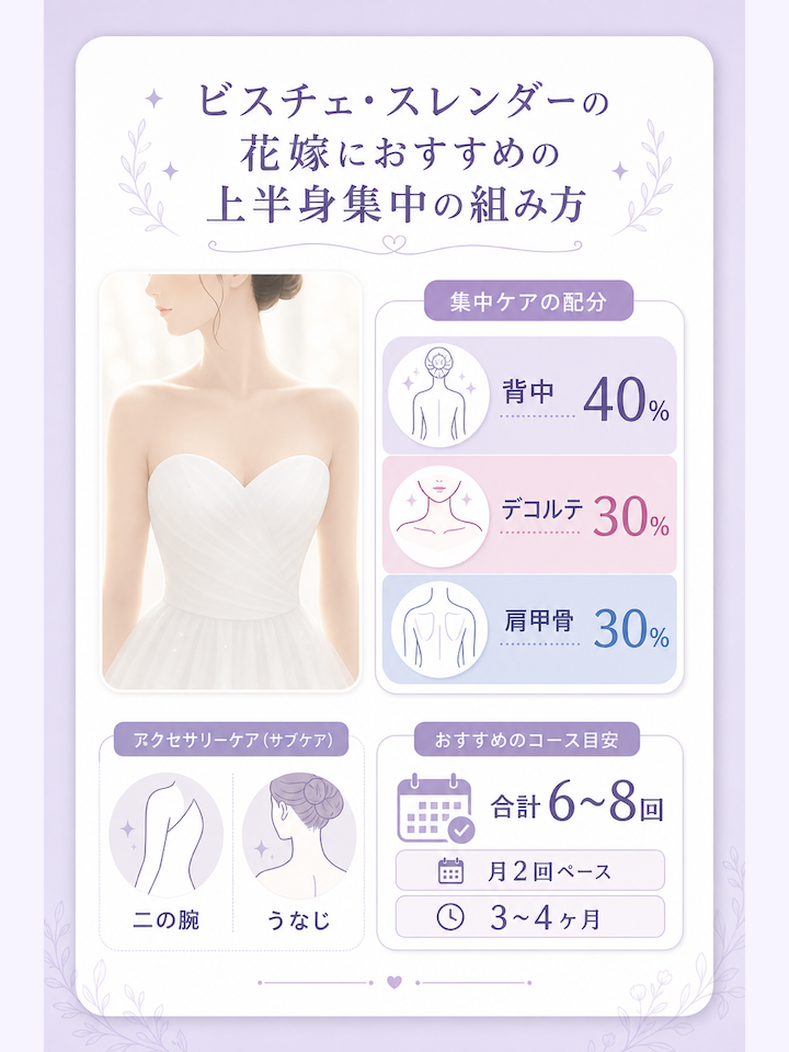 ビスチェ・スレンダーの花嫁におすすめの上半身集中の組み方