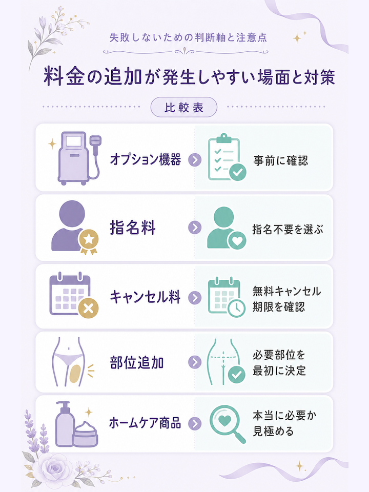 料金の追加が発生しやすい場面と対策