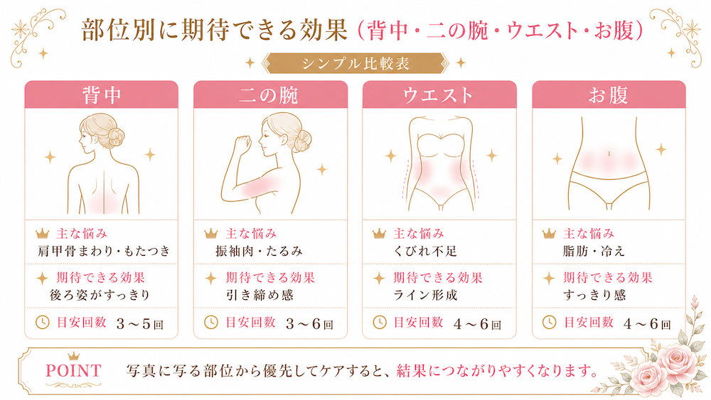 部位別に期待できる効果（背中・二の腕・ウエスト・お腹）