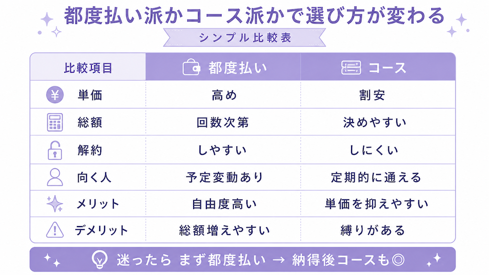 都度払い派かコース派かで選び方が変わる