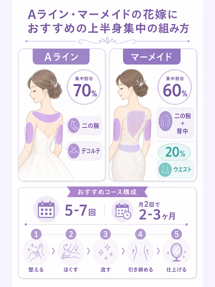 Aライン・マーメイドの花嫁におすすめの上半身集中の組み方