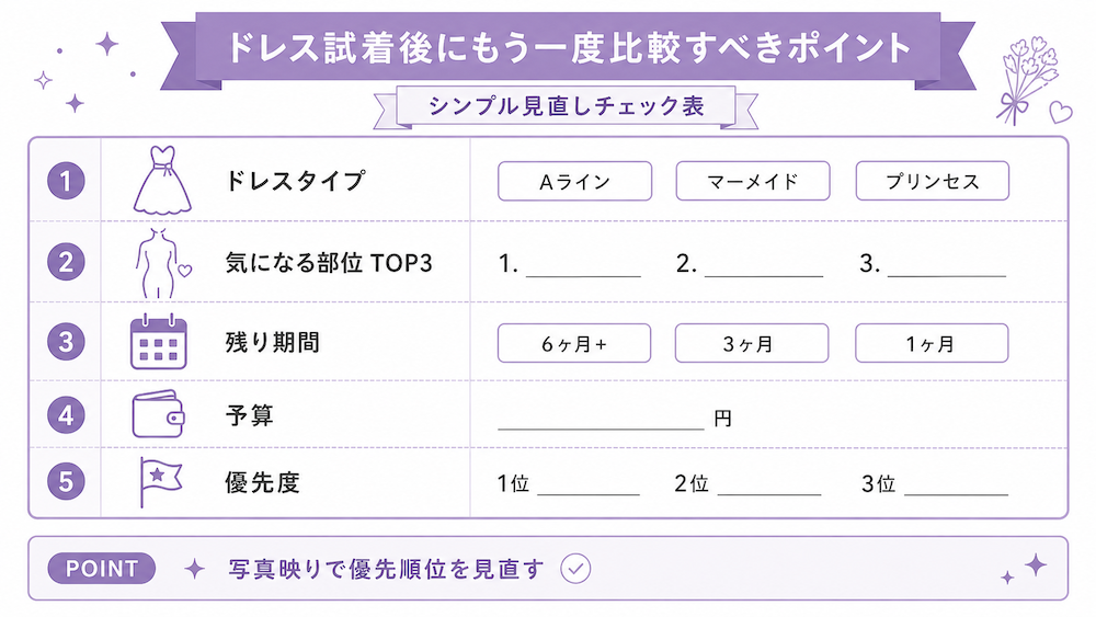 ドレス試着後にもう一度比較すべきポイント