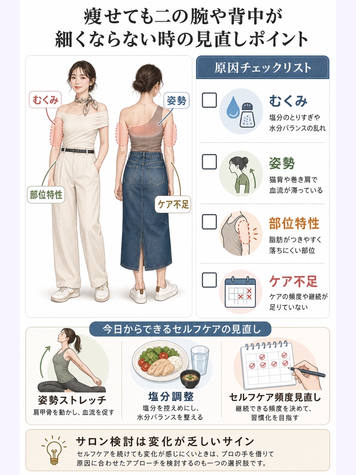 痩せても二の腕や背中が細くならない時の見直しポイント