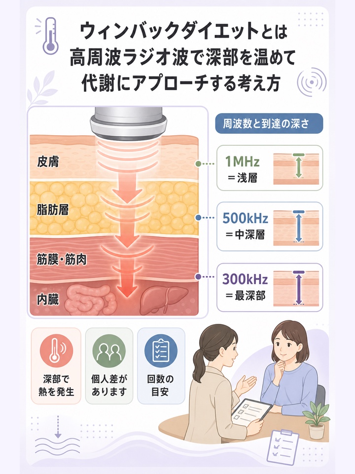 ウィンバックダイエットとは高周波ラジオ波で深部を温めて代謝にアプローチする考え方