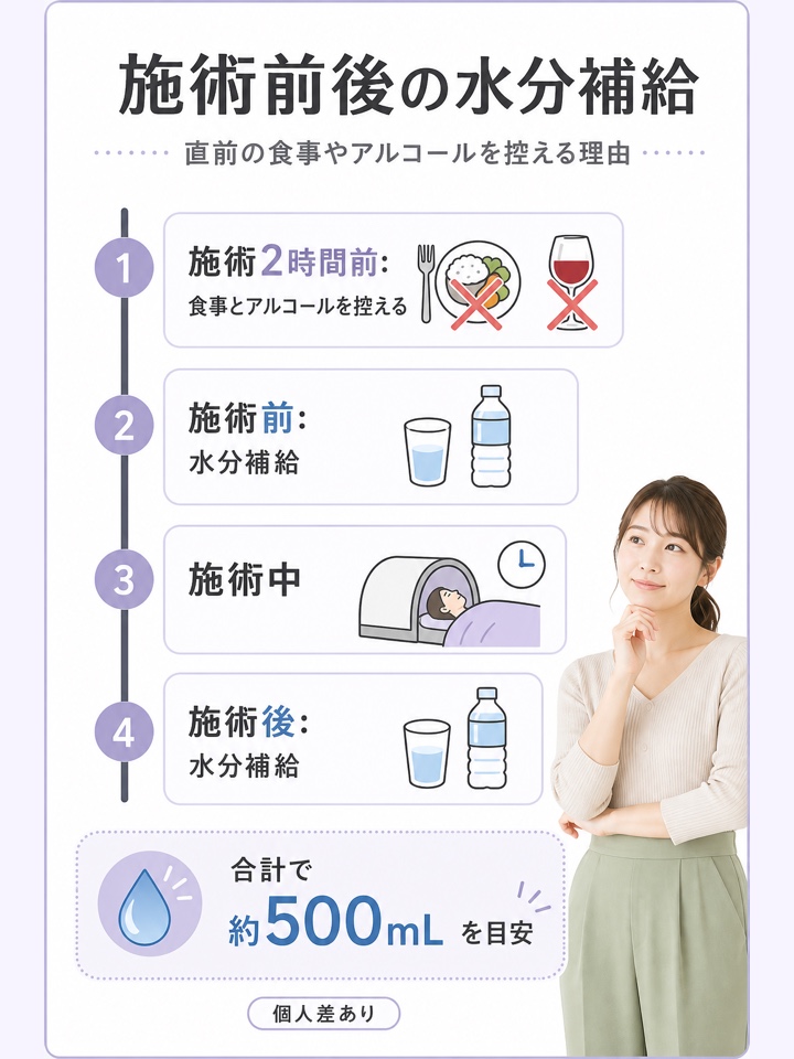 施術前後の水分補給と直前の食事やアルコールを控える理由