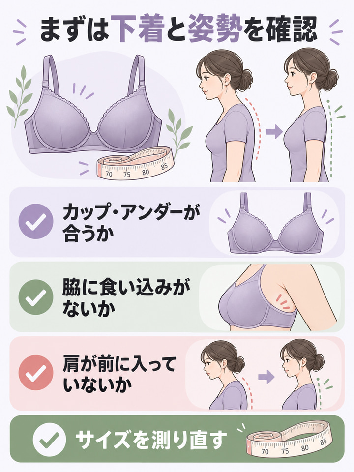 下着のサイズや姿勢でお肉が流れているなら、まず下着と姿勢を見直す