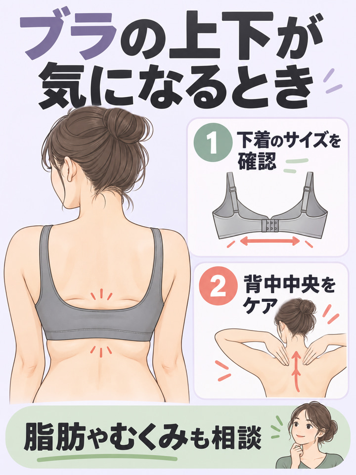 ブラの上下にお肉がのるなら、下着の見直しと背中中央の部分ケアを