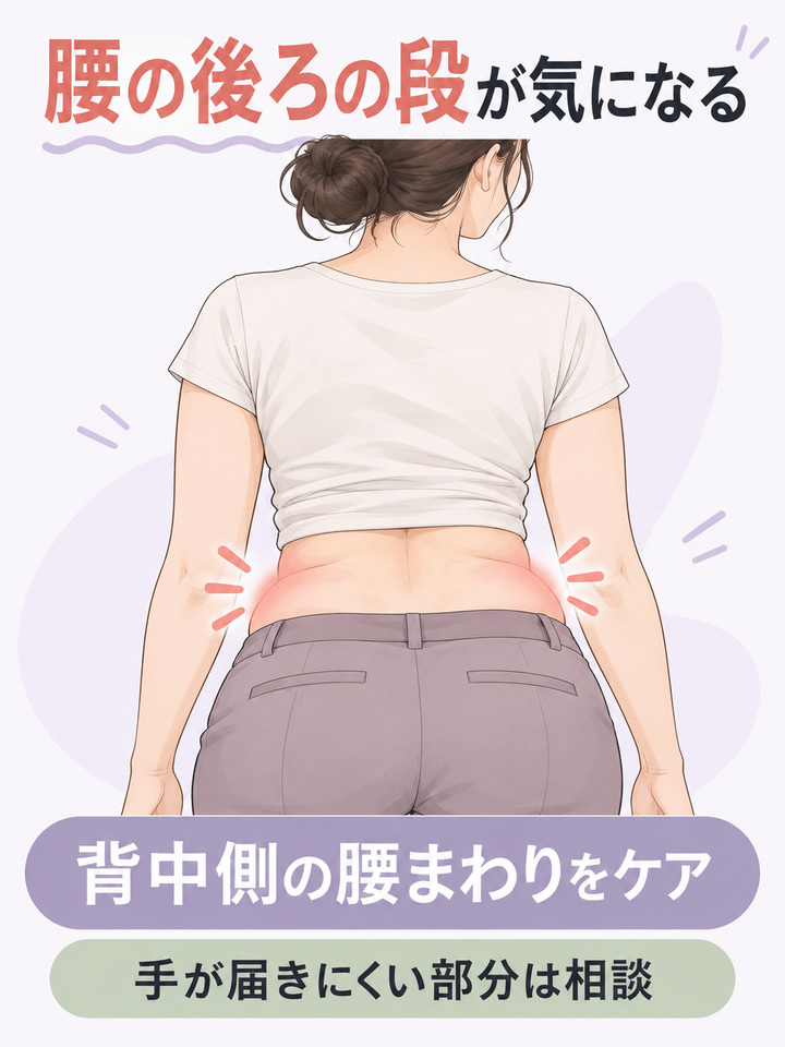 後ろから見た腰の段が気になるなら、背中側の腰まわりのケアを