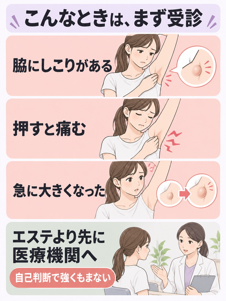 しこりや痛みがあるなら、エステより先に医療機関へ相談する
