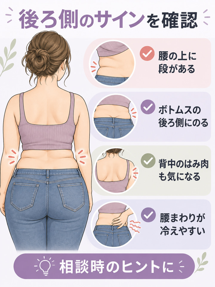 腰の後ろに段ができるタイプのサイン