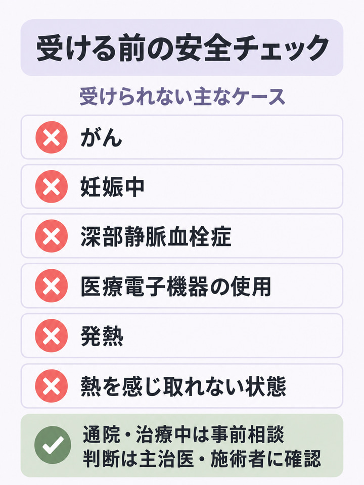 施術を受けられない条件と、事前に相談が必要なケース