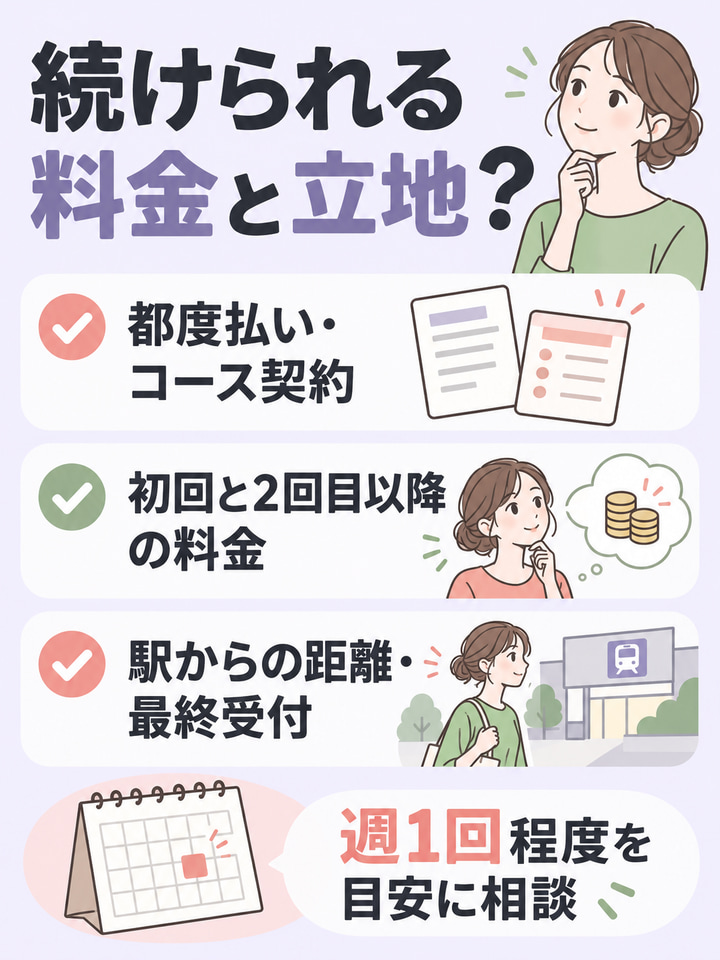 週1回程度のペースで通える料金と立地か