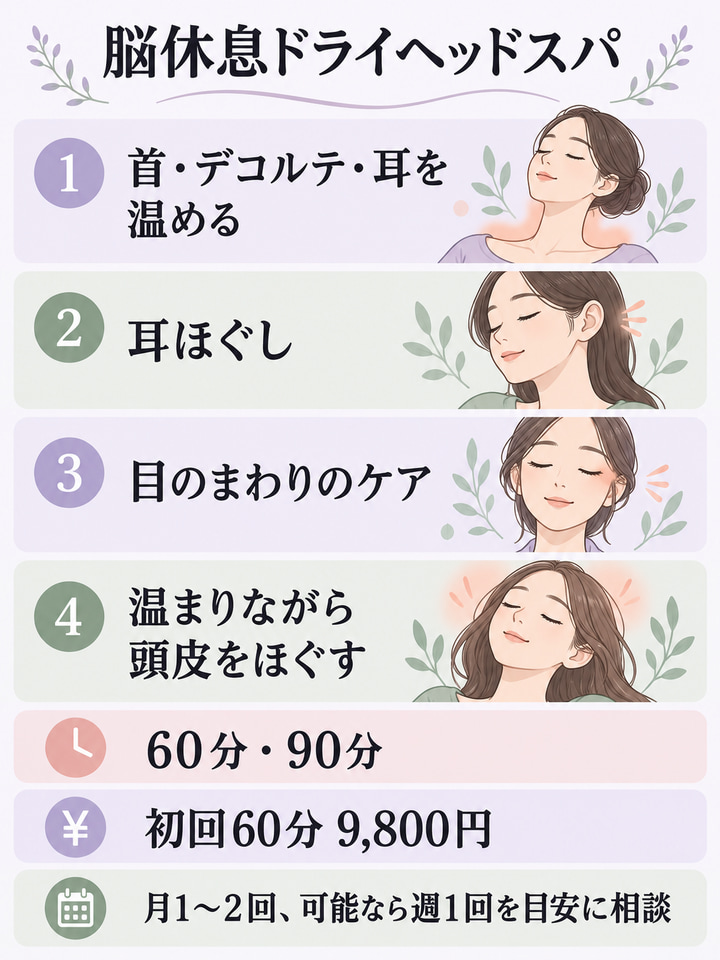 ヘッドスパ系の施術内容と、通う頻度の目安