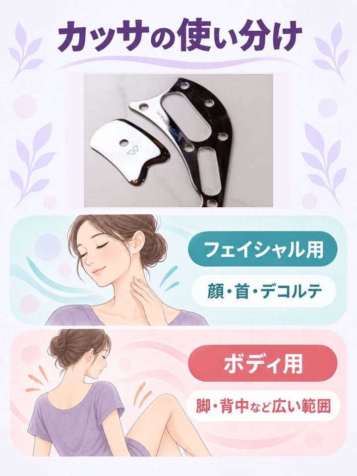 カッサプレートとは？ フェイシャル用とボディ用の違いを実物写真と図解で整理したインフォグラフ